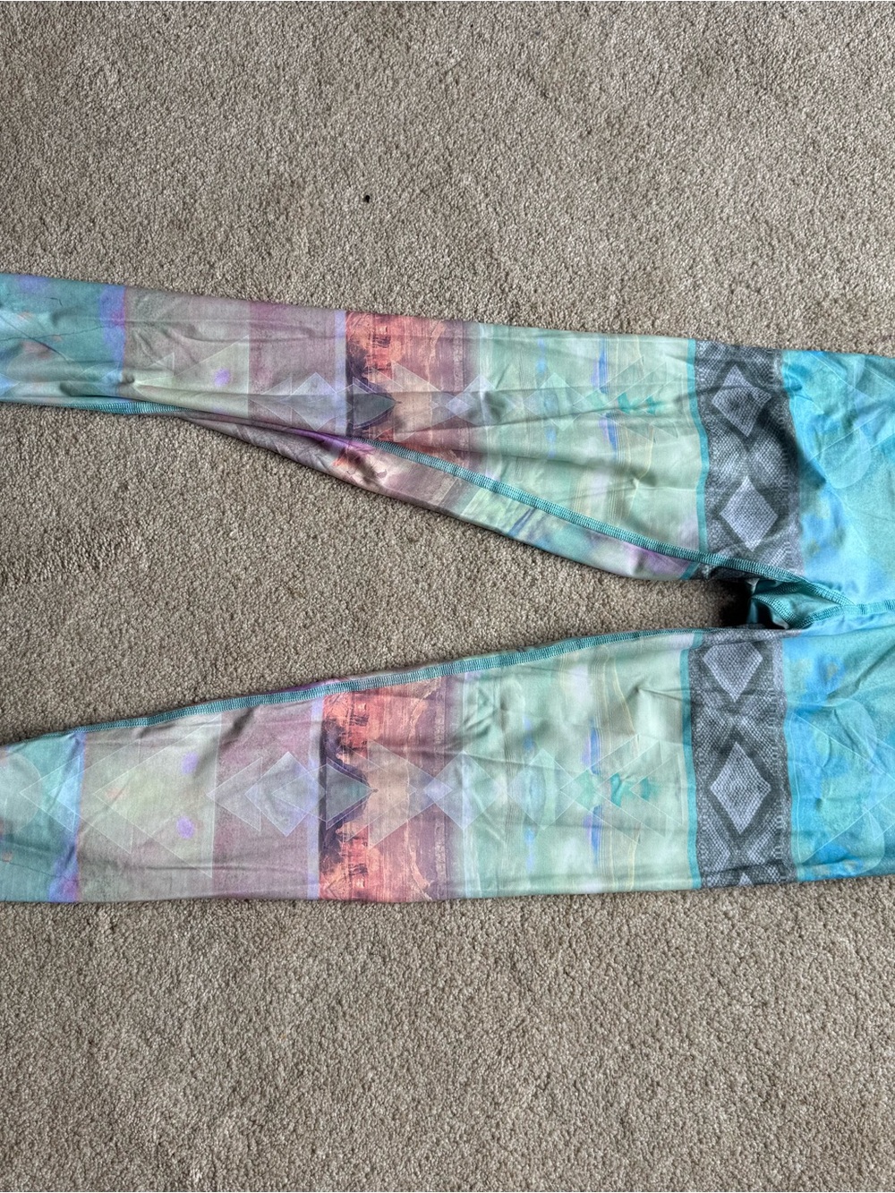 teeki Multicolor Geometric Print Leggings - Teal, Coral, Lavender
